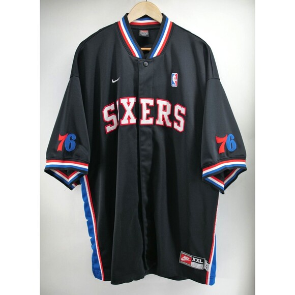 Vintage Nike Rewind 1977 Philadelphia 76ers NBA Warm Up Button Up Shirt Mens 2XL - Picture 1 of 11